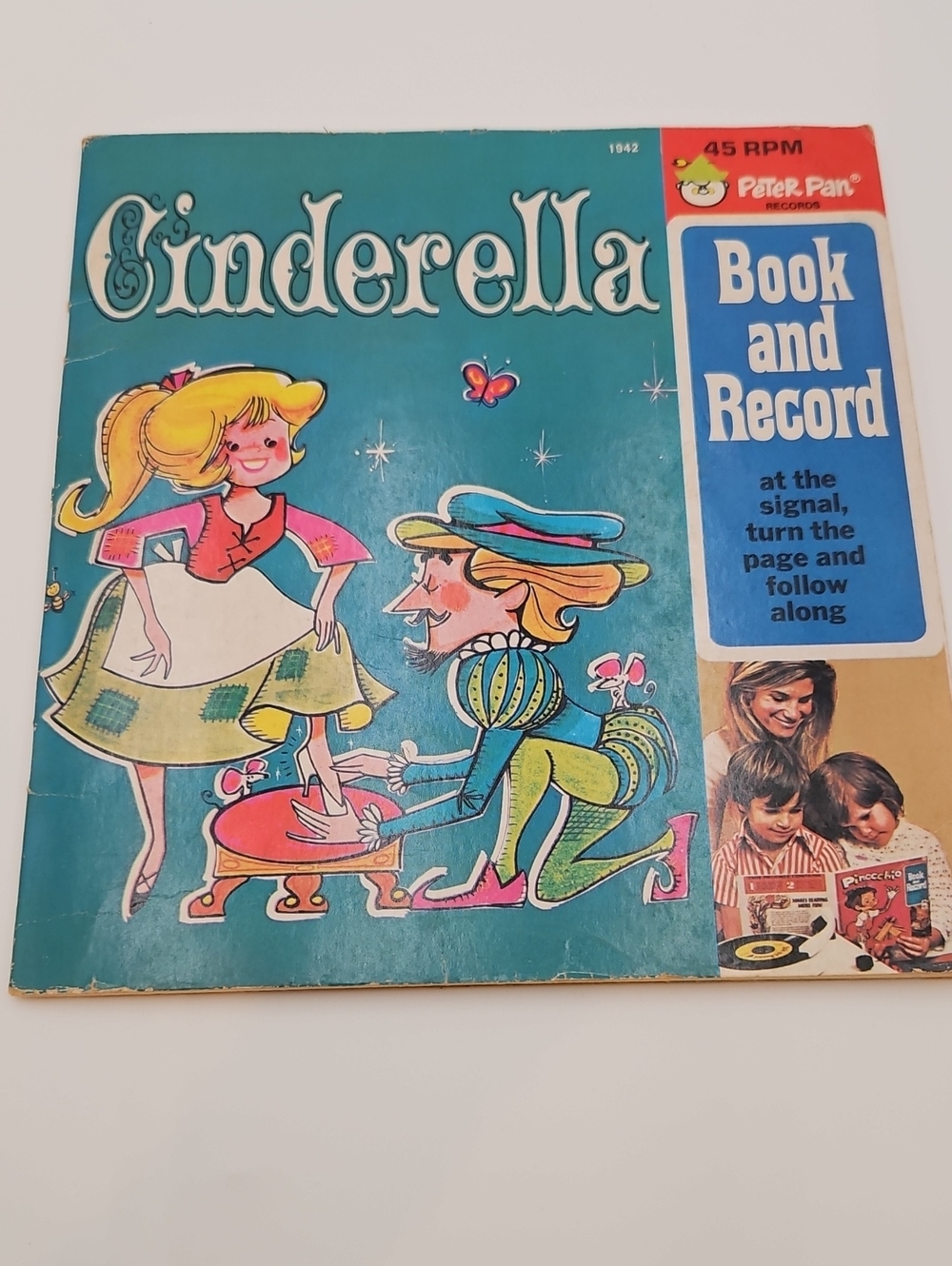 Cinderella Book and Record - Teal Cover 45 RPM vintage Kids
